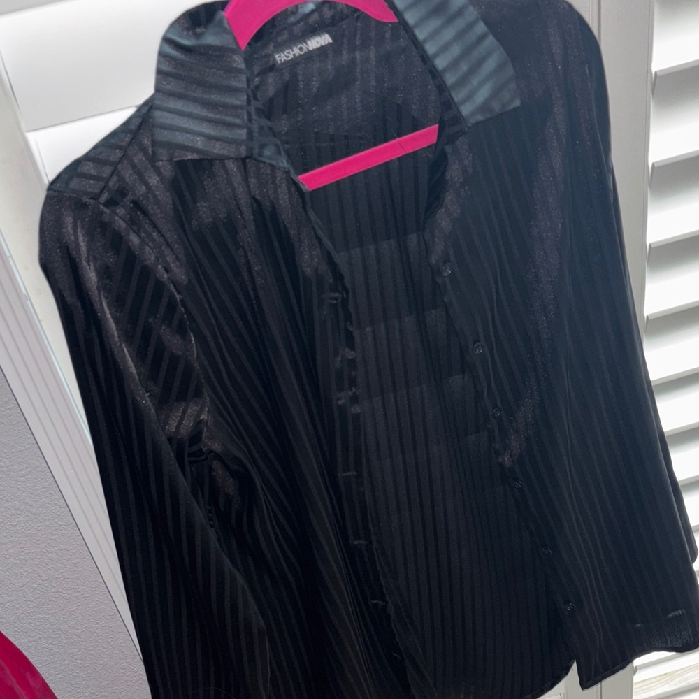 Fashion Nova Elegant Black Pinstripe Jacket